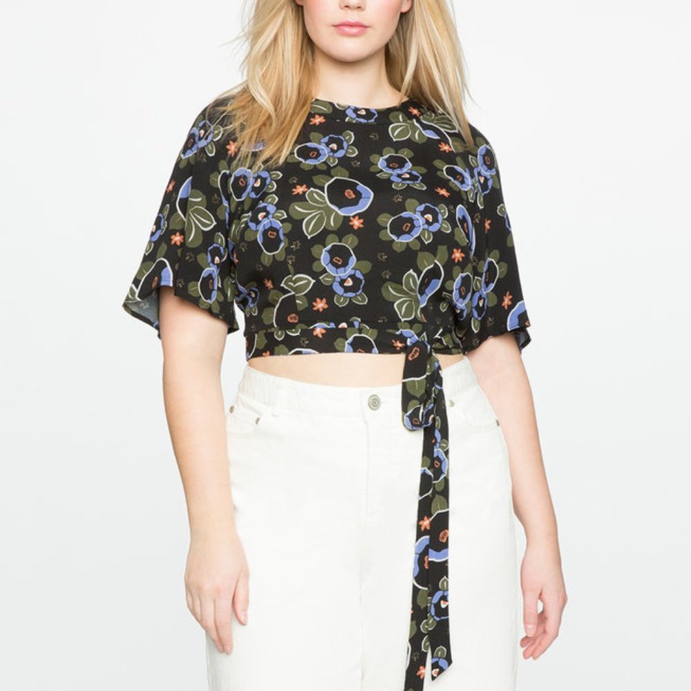 Floral edgy crop top with tie at waist